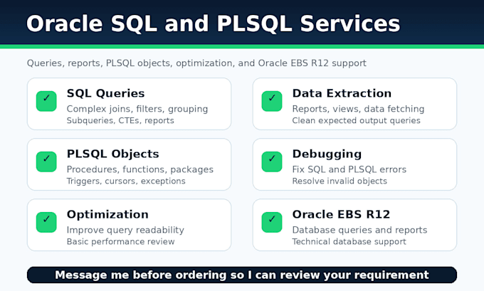 write, fix, and optimize oracle sql queries and pl sql code