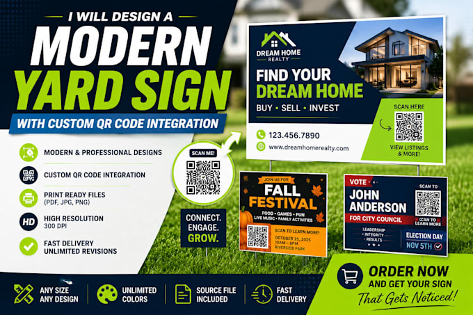design a modern yard sign with custom qr code integration