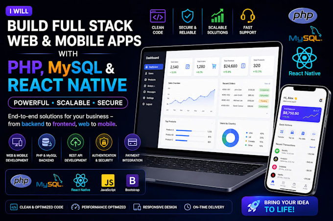 build PHP, mysql, and react native applications