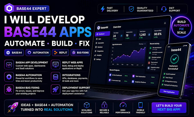 develop base 44 apps, base 44 automation, replit web apps and fix base 44 bugs