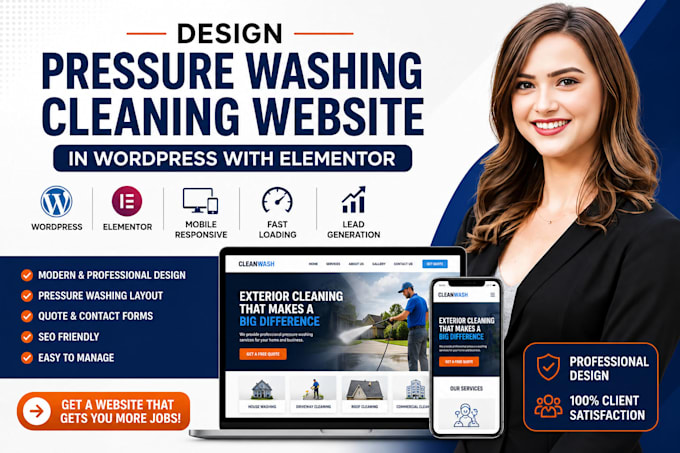 design pressure washing website or cleaning website in wordpress elementor