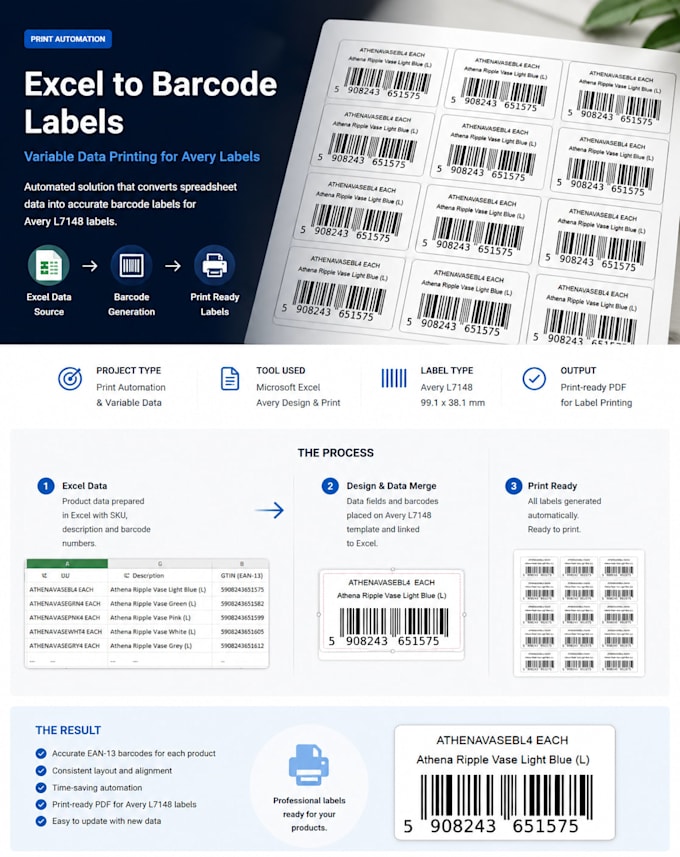 convert excel data into barcode labels for printing