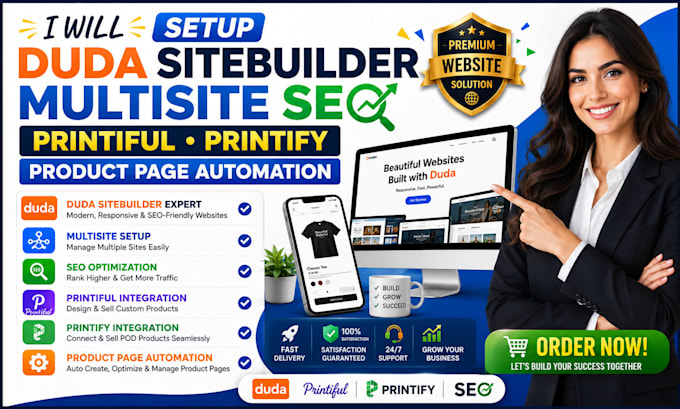 setup duda sitebuilder  multisite SEO printiful printify product page automation