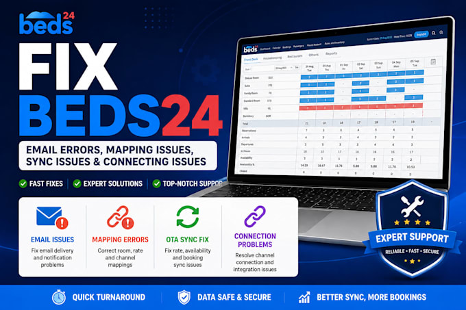 fix beds24 email errors, mapping issues, sync issues, beds24 connection problems