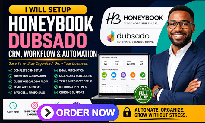 setup honeybook, dubsado crm, workflow and automation