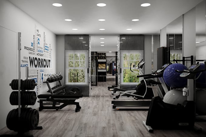 create a high end home gym interior design and space planning