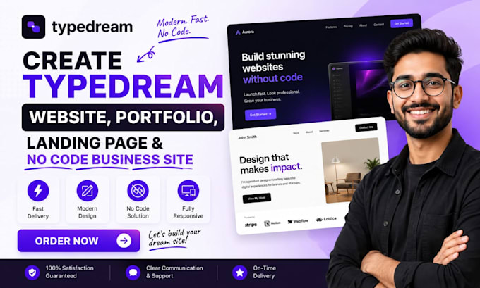 create typedream website portfolio landing page no code business site