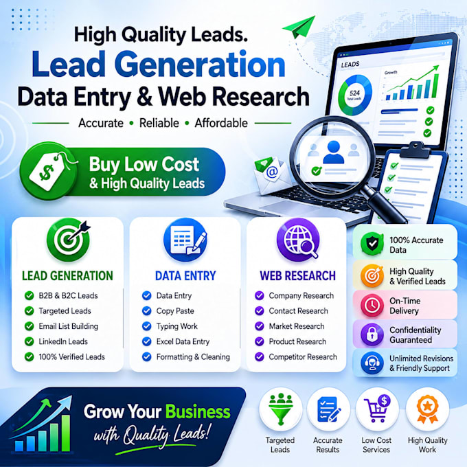 high quality lead generation, list building and web research