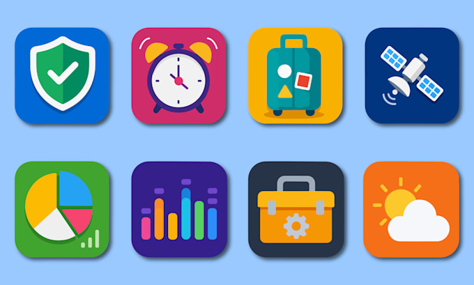 design custom flat icons for app, website and brand identity