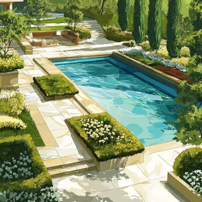 do landscape design, garden design, backyard, pool and terrace