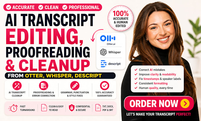 do ai transcript editing, proofreading and cleanup  from otter descript