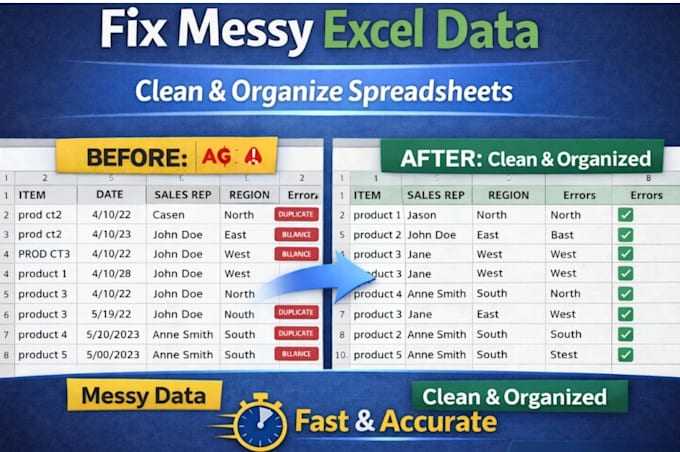 clean, merge, split, format excel data