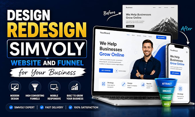 design redesign simvoly website and funnel for your business