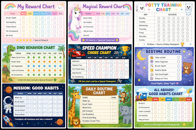 create custom behavior, reward  and routine charts for kids