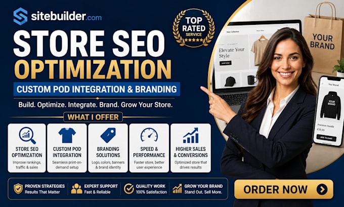 create sitebuildercom store SEO optimization  custom pod integration branding