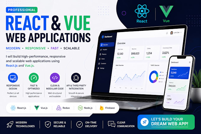 develop responsive react and vue web applications