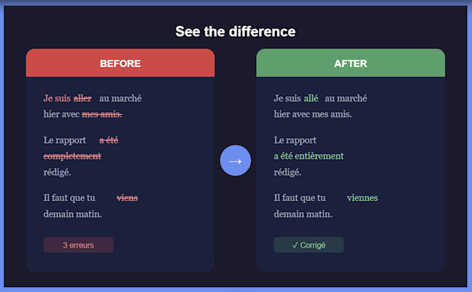 proofread and correct your french text