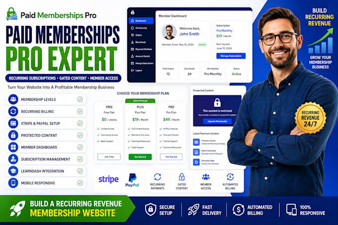 setup paid membership pro website with recurring subscriptions and gated content