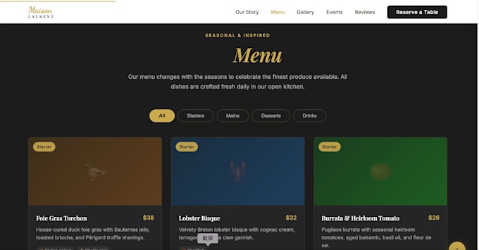 build a professional restaurant or cafe website with menu