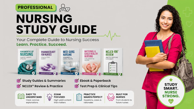 design nursing study guides, medical journal presentation and student textbooks