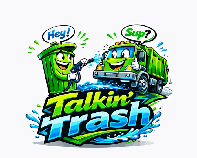 design unique cartoon trash bin cleaning service logo