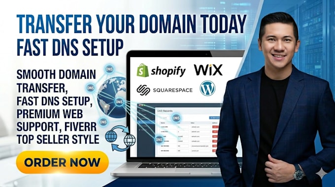 connect transfer domain to shopify wix squarespace wordpress