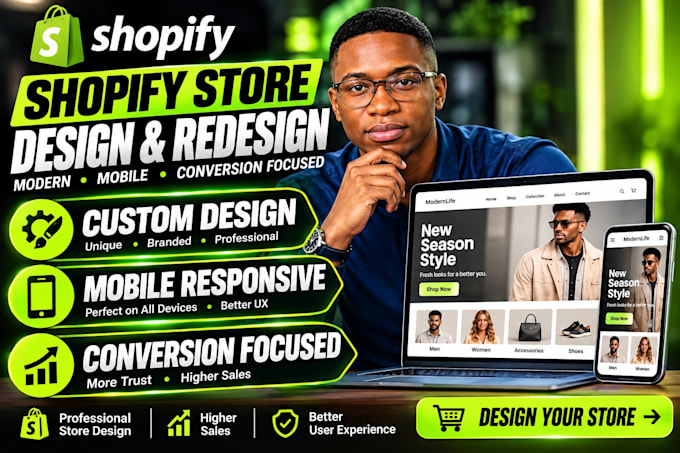 build shopify store design, redesign shopify website, shopify dropshipping store
