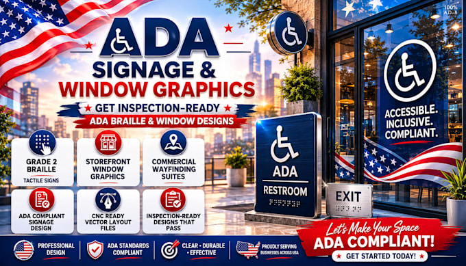 design ada compliant signage, braille signs, and wayfinding window graphics