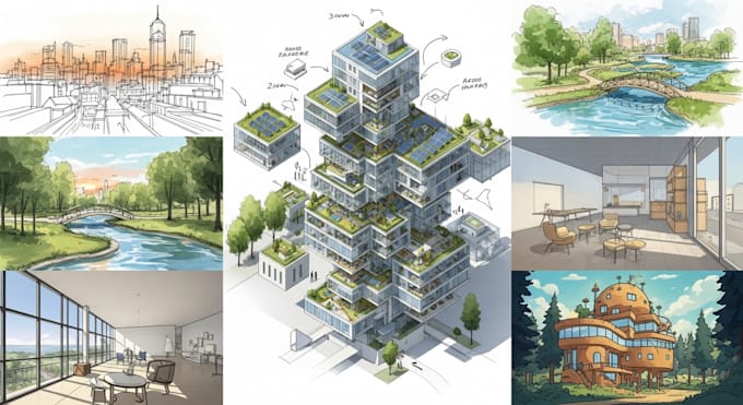 draw digital architectural sketches and illustrations