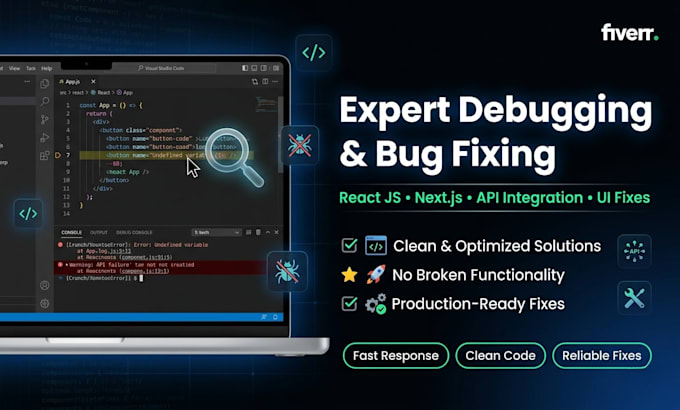 fix react js or next js bugs, errors and API issues quickly