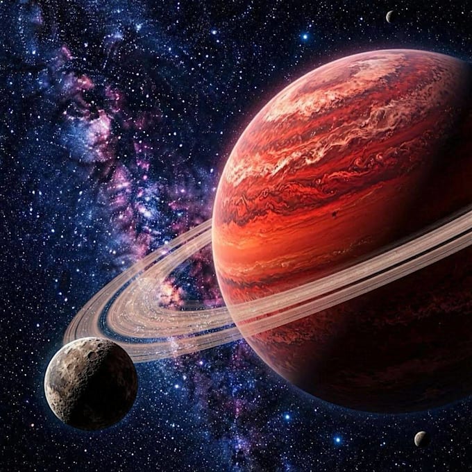 draw epic sci fi artwork with spaceships and planets