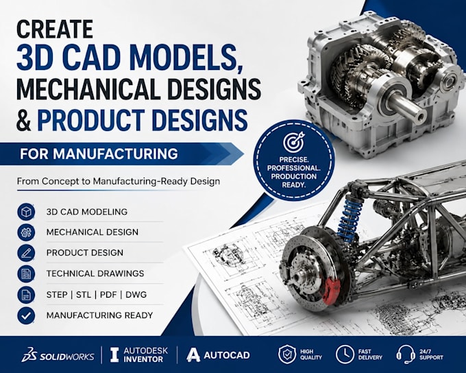 create 3d cad models mechanical designs and product designs for manufacturing