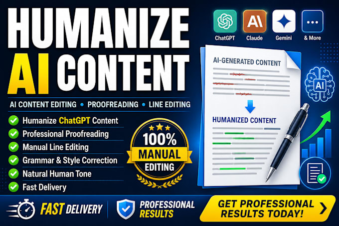 edit ai content, humanize ai content, line edit and proofreading