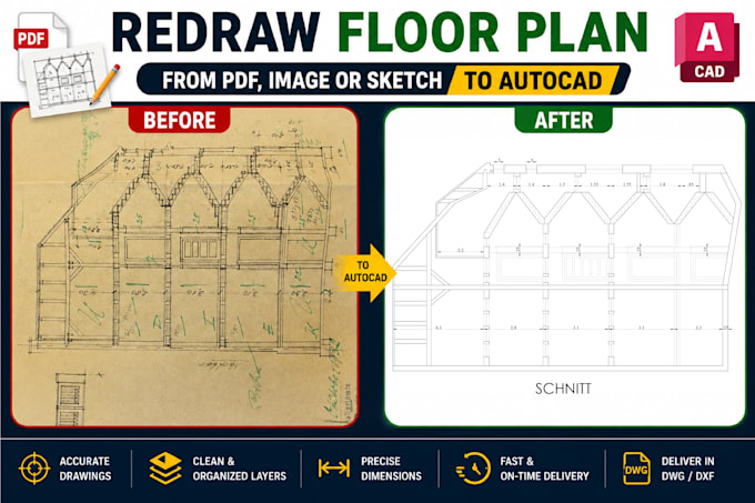 redraw floor plans from PDF image or sketch in autocad
