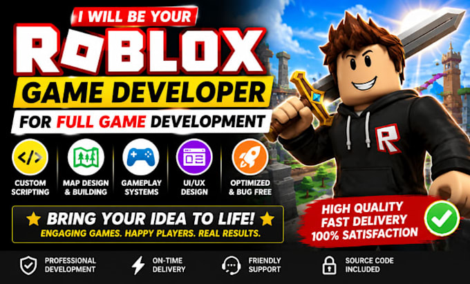 be your roblox game developer for full game development