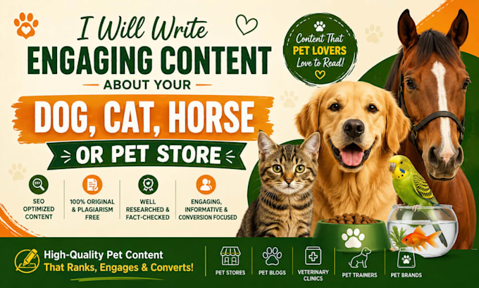write about your dog, cat, horse or pet store or website