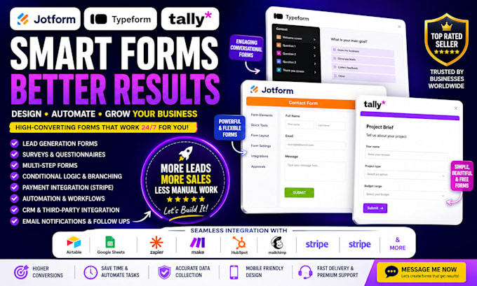 design jotform typeform tally forms automation and integrations