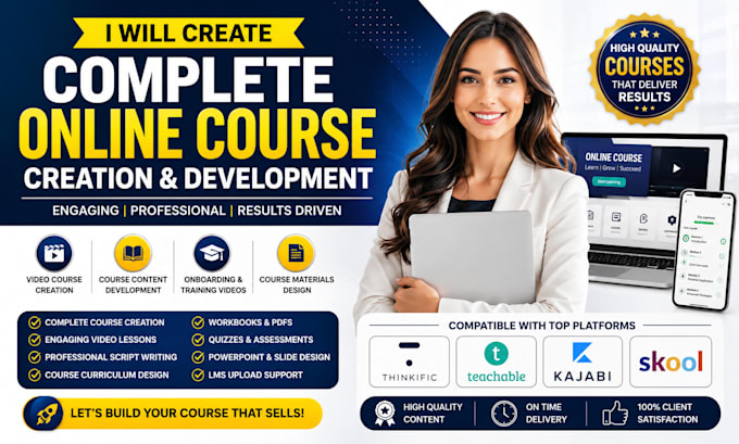 create complete online course creation, course development video course creation