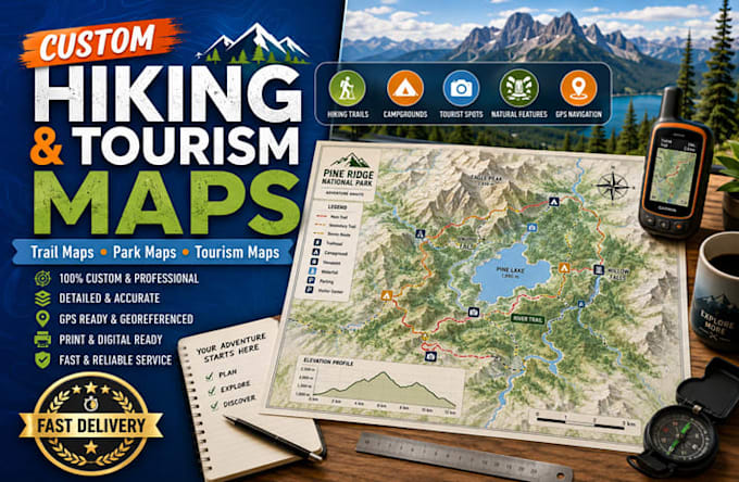 design custom hiking, trail, and tourism maps for your project