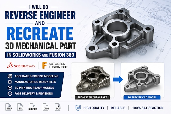 do reverse engineer and recreate 3d mechanical part in solidwork and fusion 360