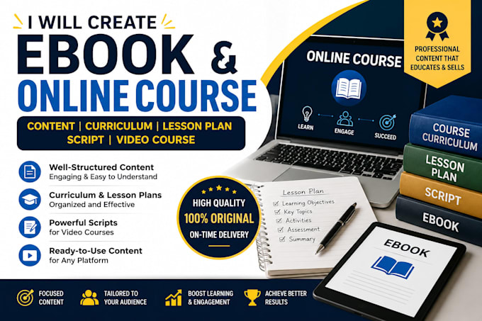 create ebook online course content, curriculum, lesson plan,script, video course