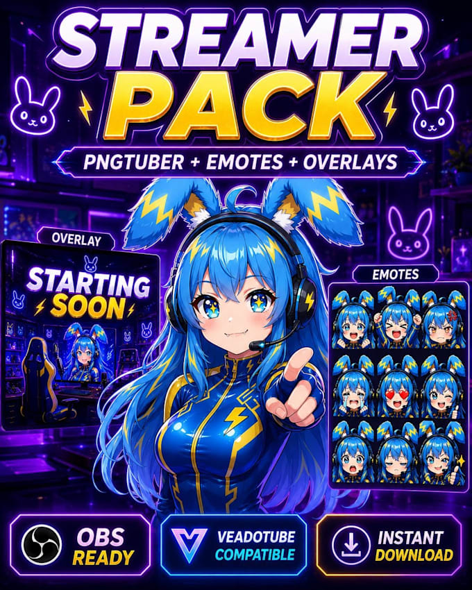 create custom pngtuber vtuber anime character design, illustration for streaming