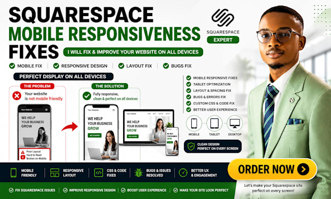 fix squarespace mobile responsive issues and website layout fix