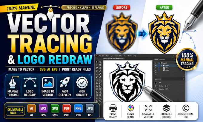 do manual vector tracing logo redraw image vectorization svg ai eps conversion