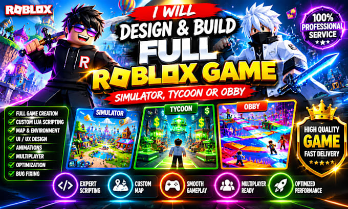 develop your full roblox game, roblox simulator, tycoon, or tower defense game