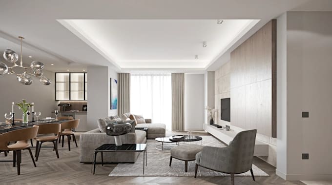turn flat layout into photorealistic 3d visual, apartment house interior render