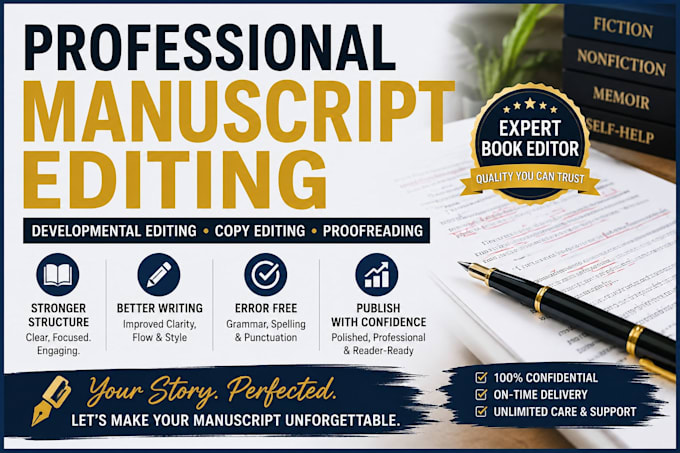 do developmental edit, proofread and copy edit your manuscript professionally