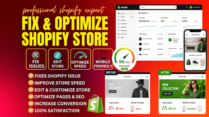fix setup shopify bugs, edit shopify store, optimize shopify pages, liquid code