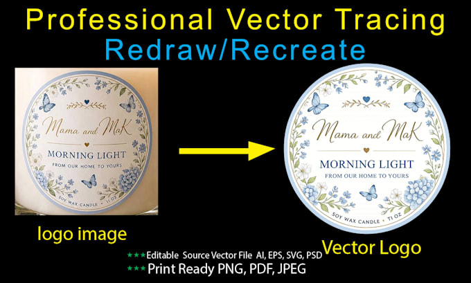 do manual vector tracing, convert logo, image, sketch to vector