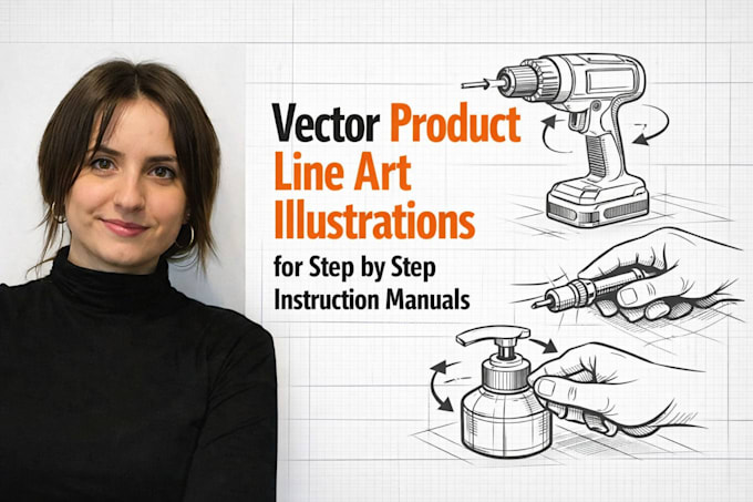 create vector product line art illustrations for step by step instruction manual